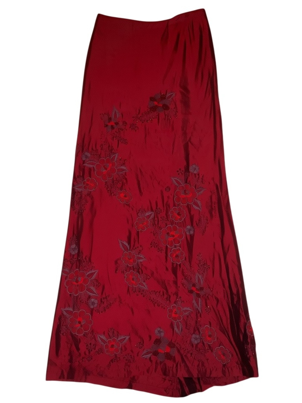 🌹 French Connection Red Embroidered Beaded Maxi Skirt – Size 2